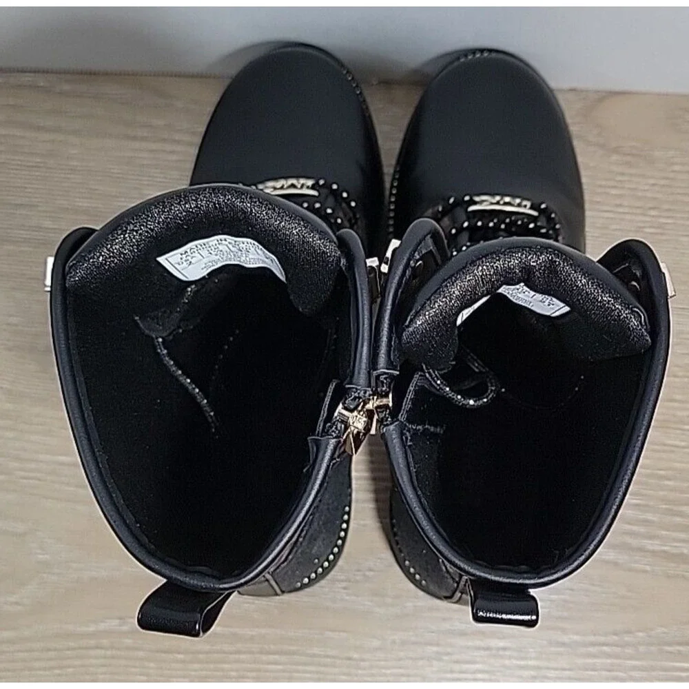 Michael Kors Haskell Black & Brown Logo Combat Boots Y Sz‎ 2